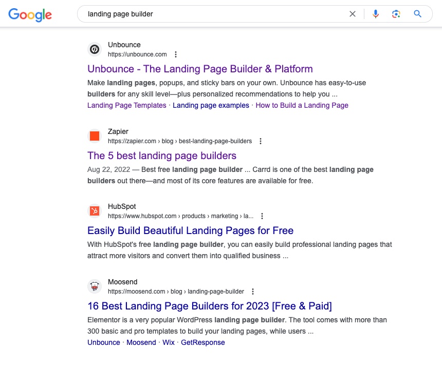 Screenshot of a Google search engine results page